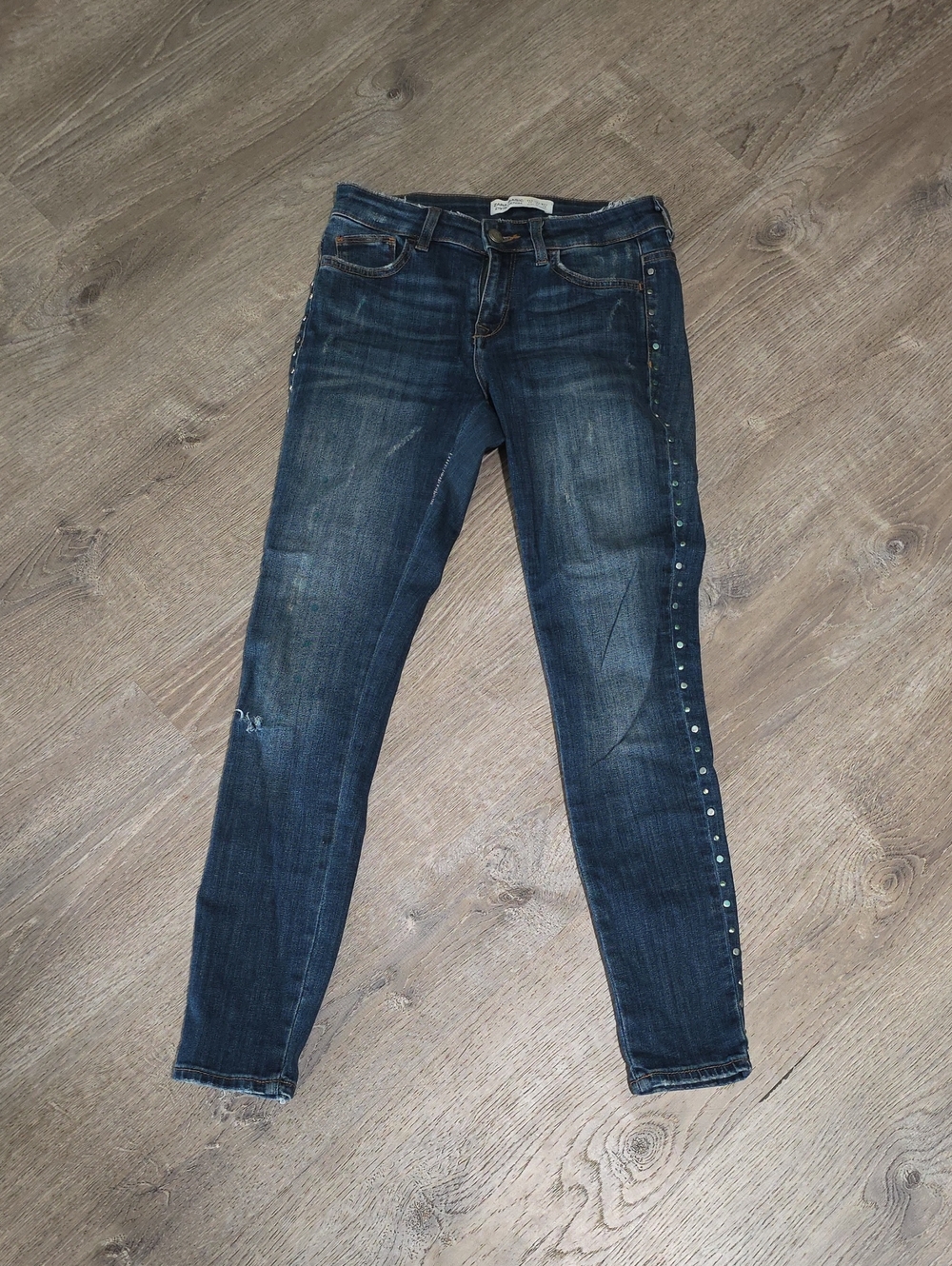 Zara Dark Blue Skinny Jeans with Side Stud Detail